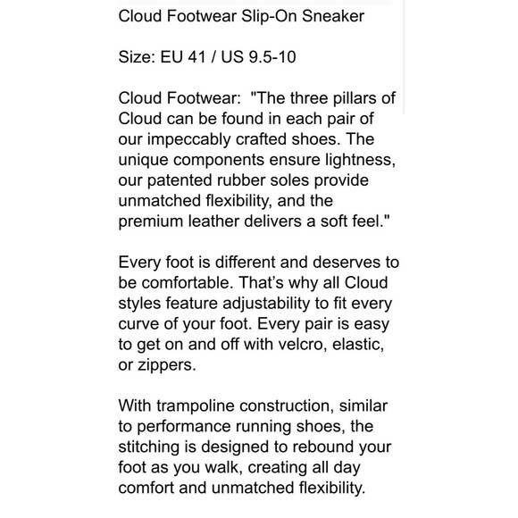 Cloud Footwear Slip-On Sneaker  EU 41 / US 9.5-10  Gold Leather  NWOB - Picture 12 of 14